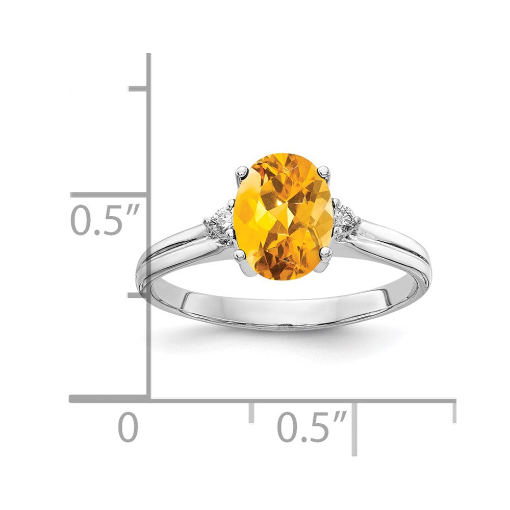 14k White Gold 8x6mm Oval Citrine A Diamond ring