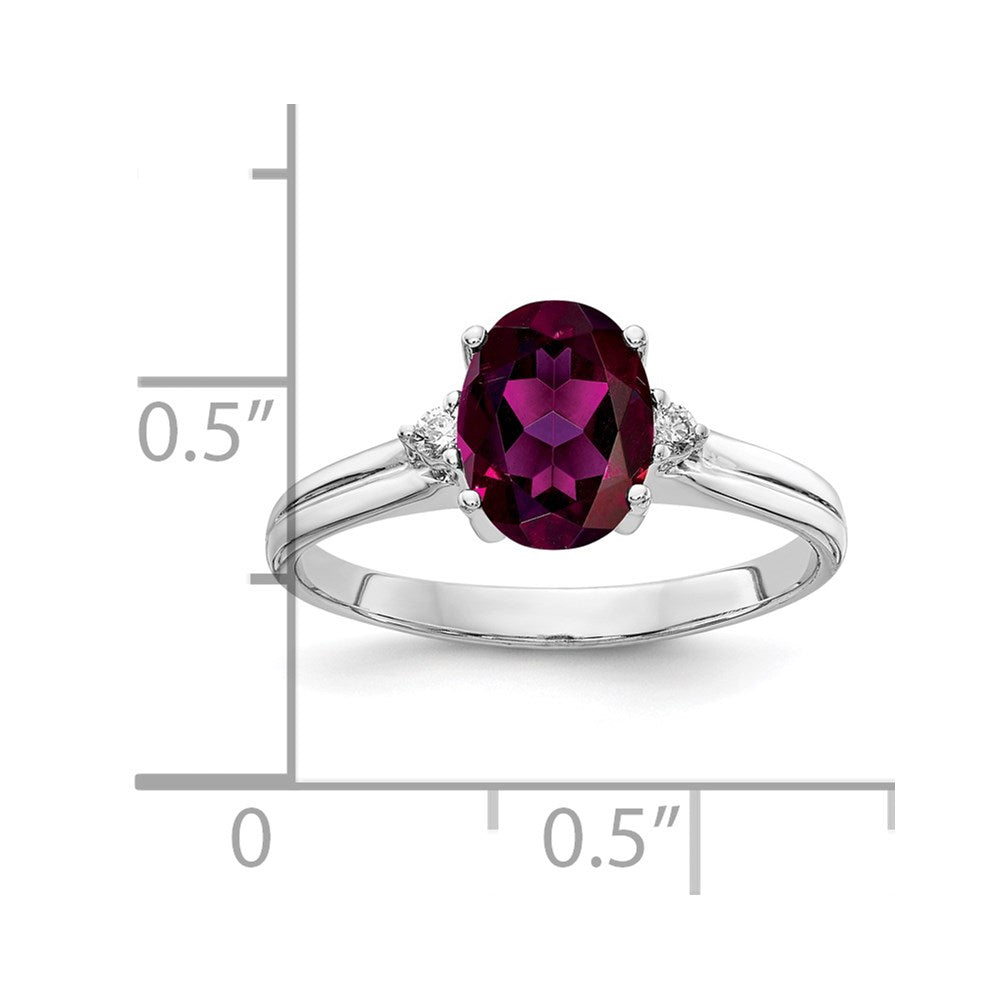 14k White Gold 8x6mm Oval Rhodolite Garnet A Diamond ring