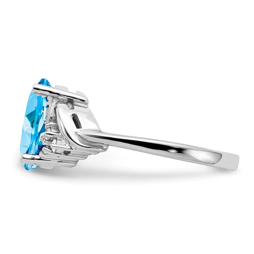 14k White Gold 10x8mm Oval Blue Topaz VS Diamond ring