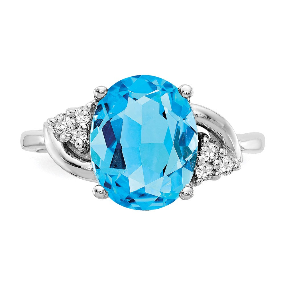 14k White Gold 10x8mm Oval Blue Topaz VS Diamond ring