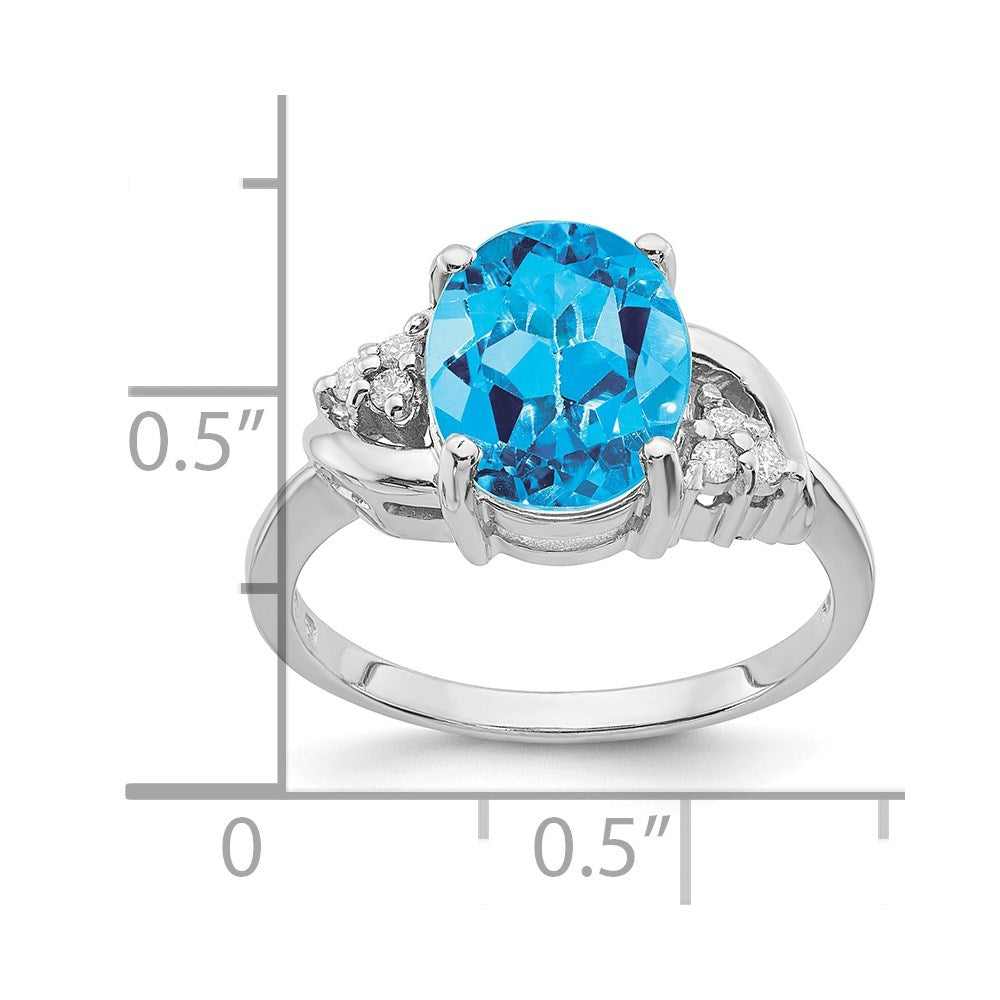 14k White Gold 10x8mm Oval Blue Topaz A Diamond ring