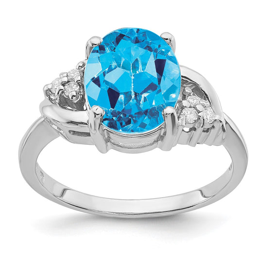 14k White Gold 10x8mm Oval Blue Topaz A Diamond ring