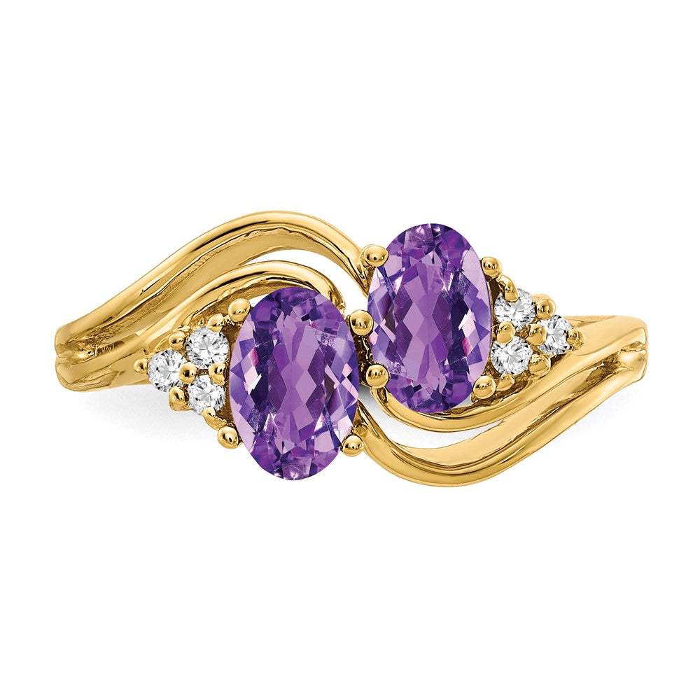 14k 6x4mm Oval Amethyst AAA Diamond ring