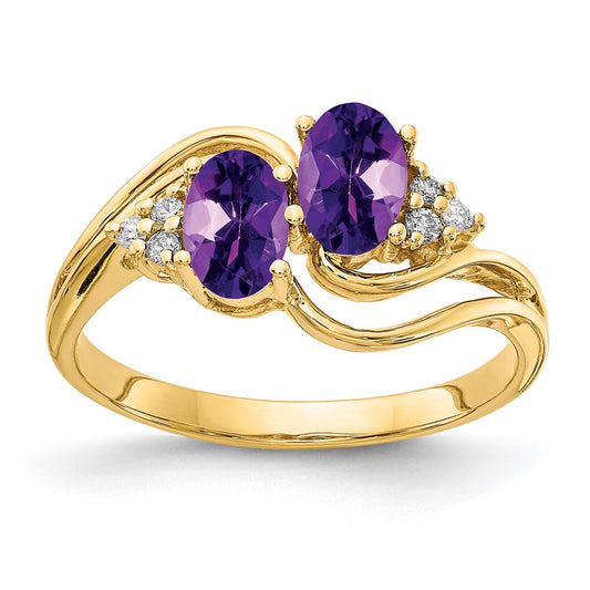 14k 6x4mm Oval Amethyst AAA Diamond ring