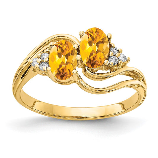 14k 6x4mm Oval Citrine A Diamond ring