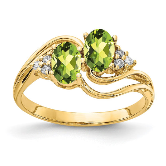 14k 6x4mm Oval Peridot AAA Diamond ring