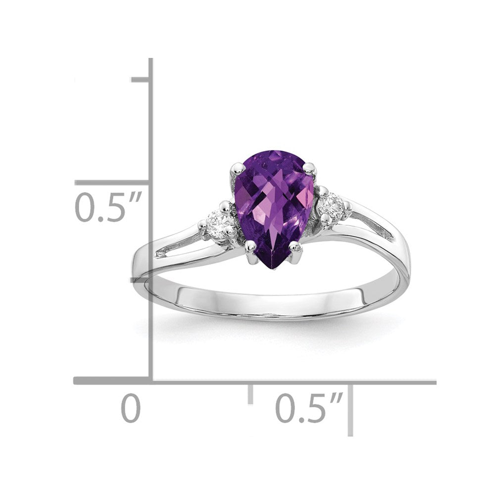 14k White Gold 7x5mm Pear Amethyst Checker VS Diamond ring