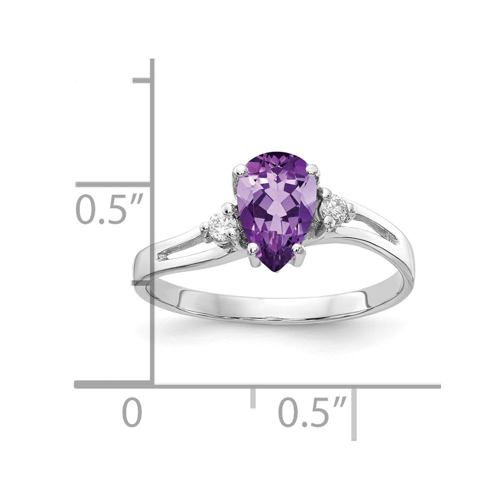 14k White Gold 7x5mm Pear Amethyst AA Diamond ring