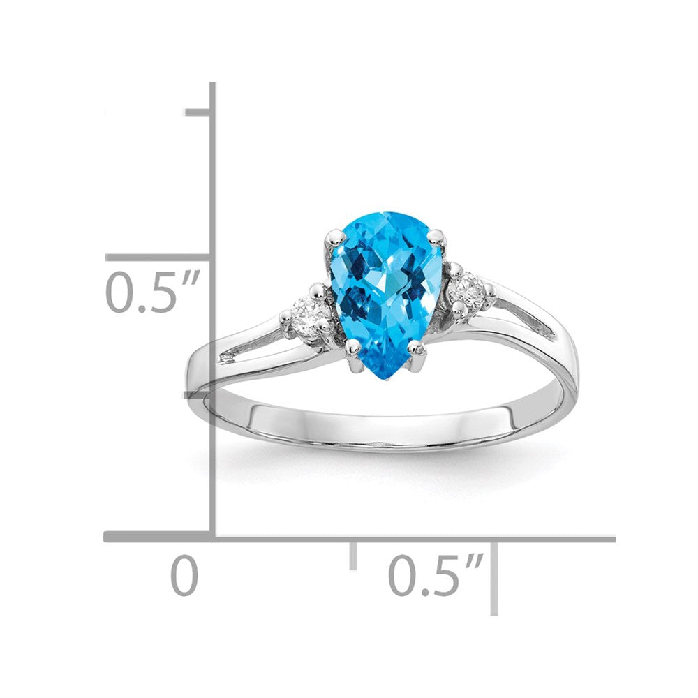 14k White Gold 7x5mm Pear Blue Topaz Checker AAA Diamond ring