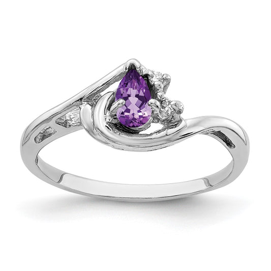14k White Gold 5x3mm Pear Amethyst A Diamond ring