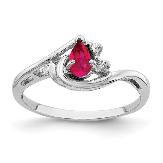 14k White Gold 5x3mm Pear Ruby VS Diamond ring