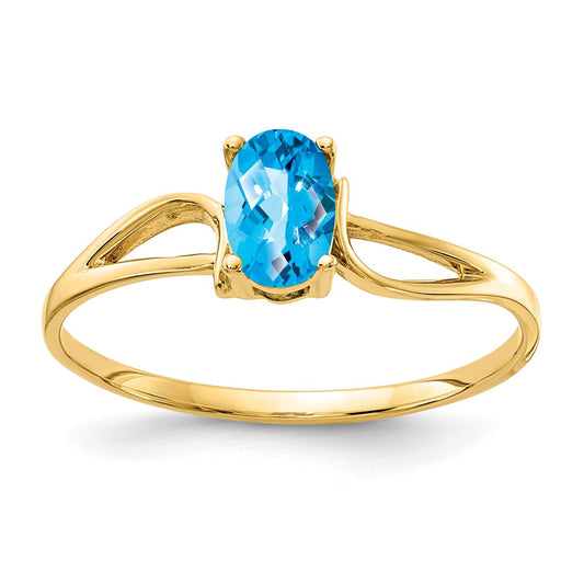 14k 6x4mm Oval Blue Topaz Checker ring