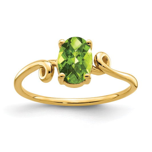 14k 7x5mm Oval Peridot Checker ring
