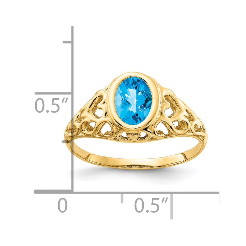 14k 7x5mm Oval Blue Topaz Checker ring