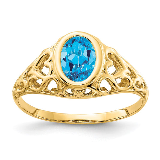 14k 7x5mm Oval Blue Topaz ring