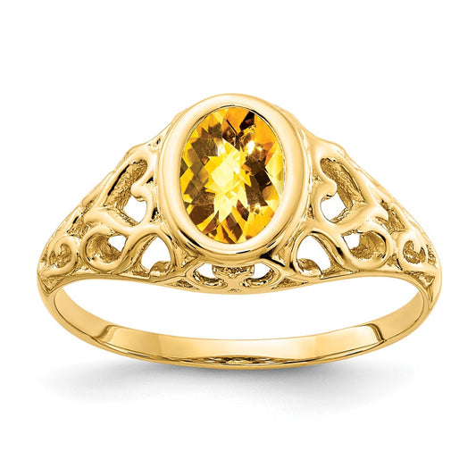 14k 7x5mm Oval Citrine Checker ring
