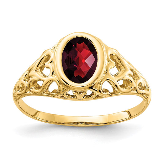14k 7x5mm Oval Garnet Checker ring