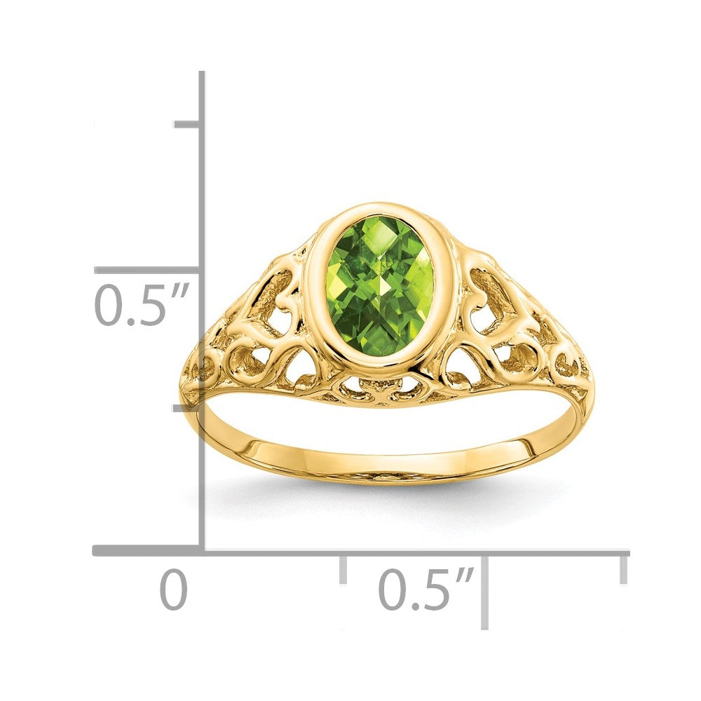 14k 7x5mm Oval Peridot Checker ring