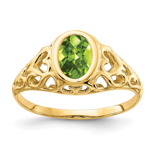 14k 7x5mm Oval Peridot Checker ring