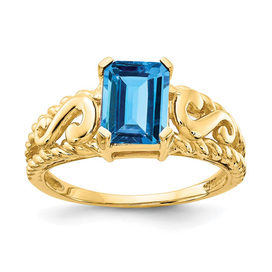 14k 8x6mm Emerald Cut Blue Topaz ring