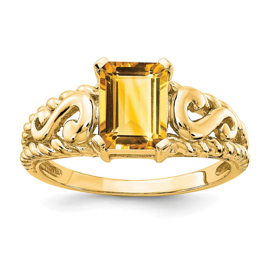 14k 8x6mm Emerald Cut Citrine ring