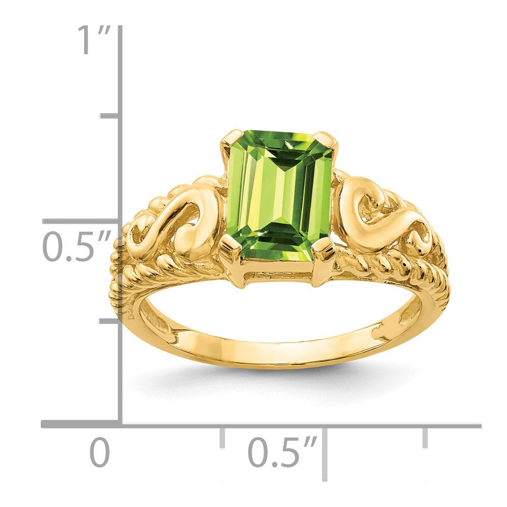14k 8x6mm Emerald Cut Peridot ring