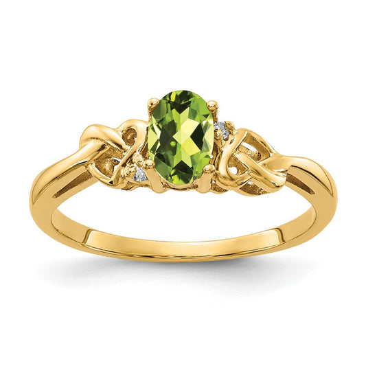 14k 6x4mm Oval Peridot VS Diamond ring