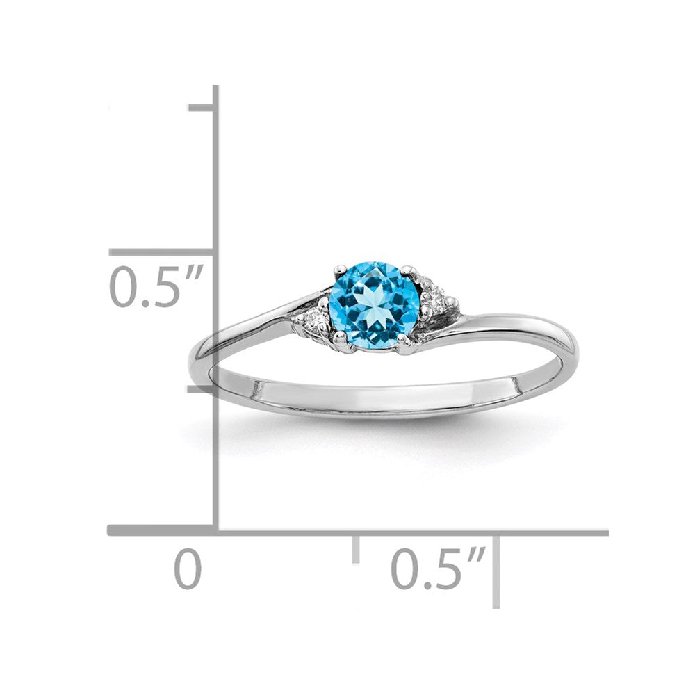 14k White Gold 4mm Blue Topaz A Diamond ring