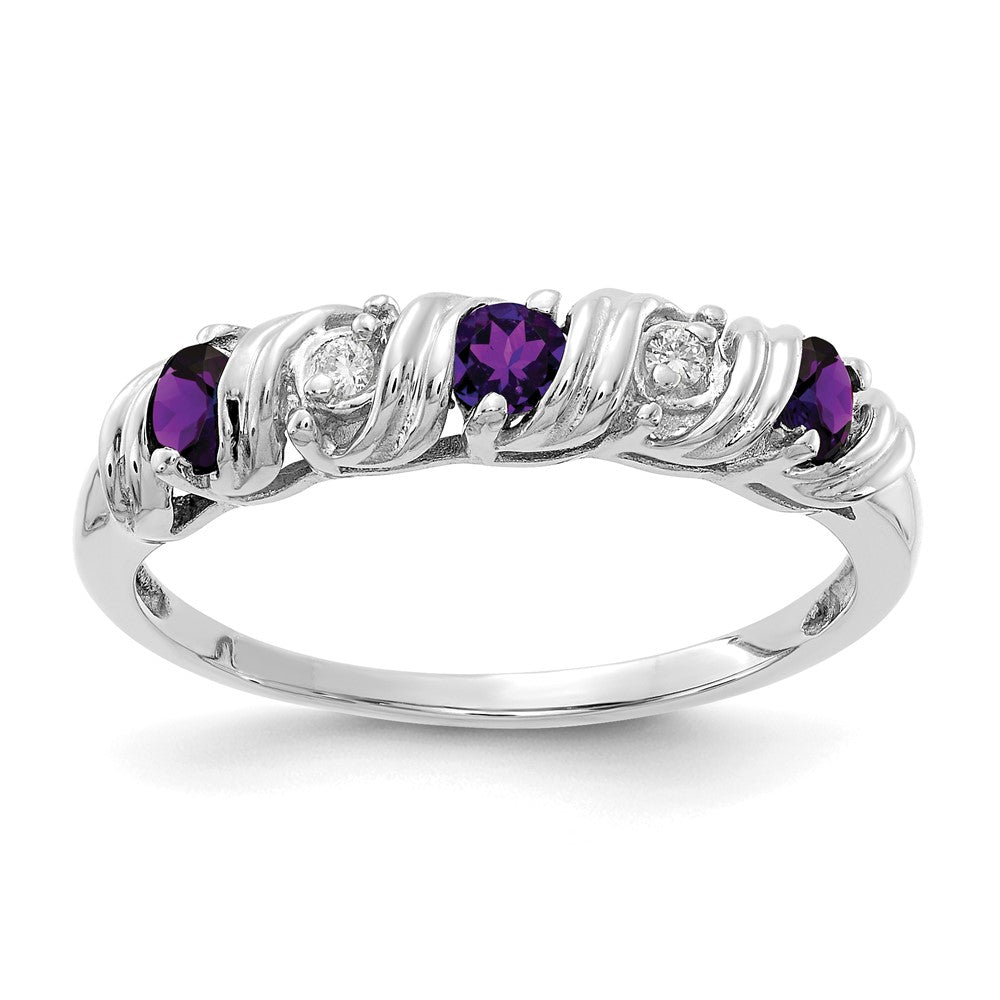 14k White Gold 2.75mm Amethyst A Diamond ring