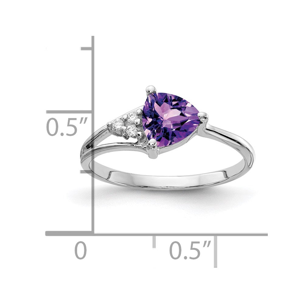14k White Gold 6mm Amethyst AA Diamond ring