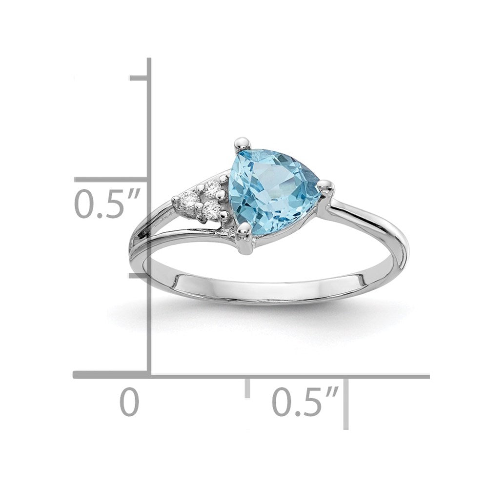 14k White Gold 6mm Blue Topaz A Diamond ring