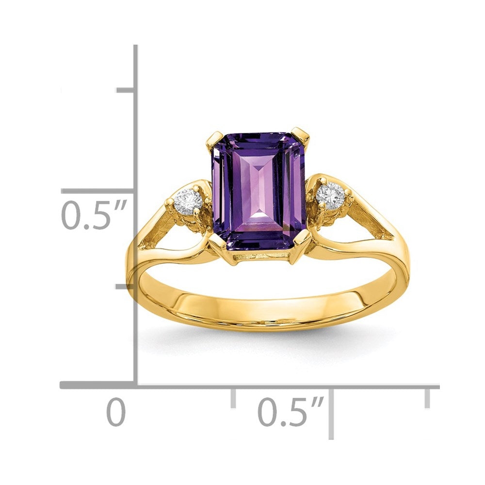 14k 8x6mm Emerald Cut Amethyst A Diamond ring