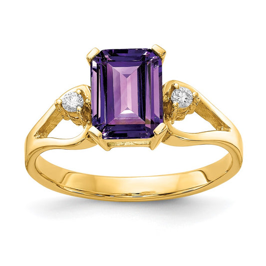 14k 8x6mm Emerald Cut Amethyst A Diamond ring