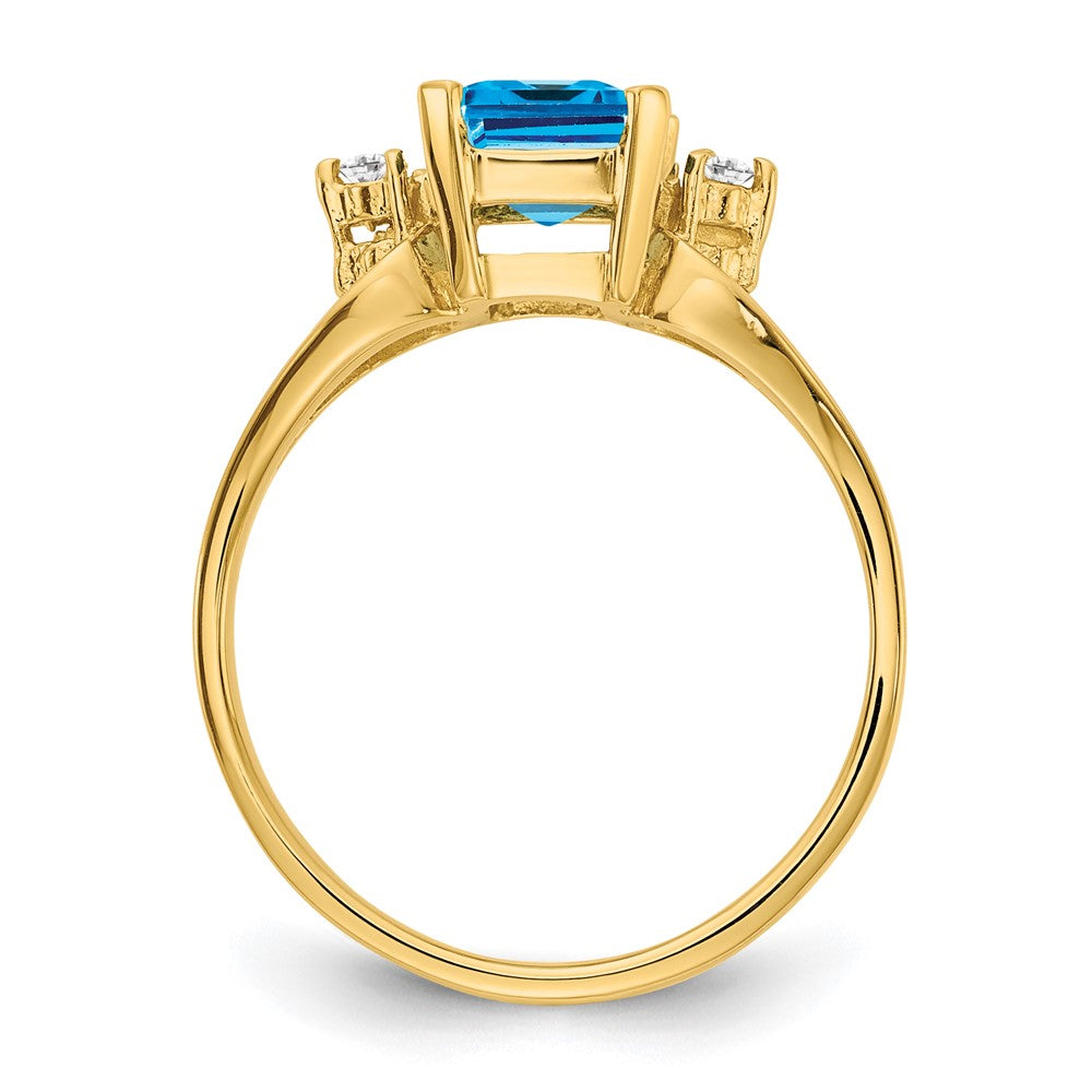 14k 8x6mm Emerald Cut Blue Topaz AAA Diamond ring