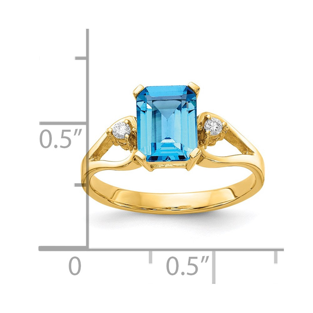 14k 8x6mm Emerald Cut Blue Topaz AAA Diamond ring