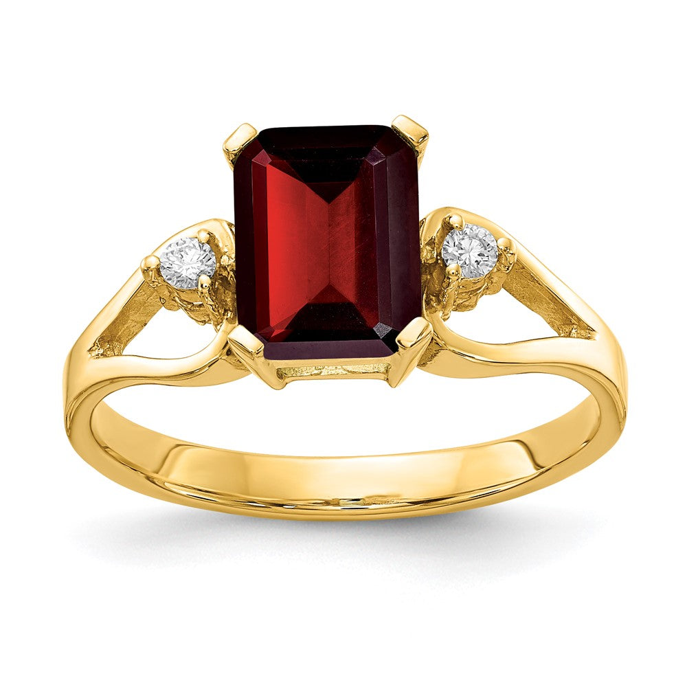 14k 8x6mm Emerald Cut Garnet VS Diamond ring