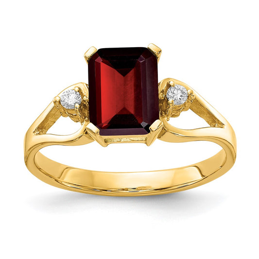 14k 8x6mm Emerald Cut Garnet VS Diamond ring