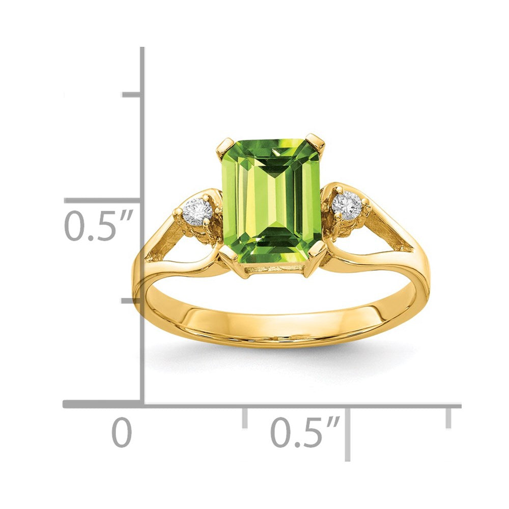 14k 8x6mm Emerald Cut Peridot AAA Diamond ring