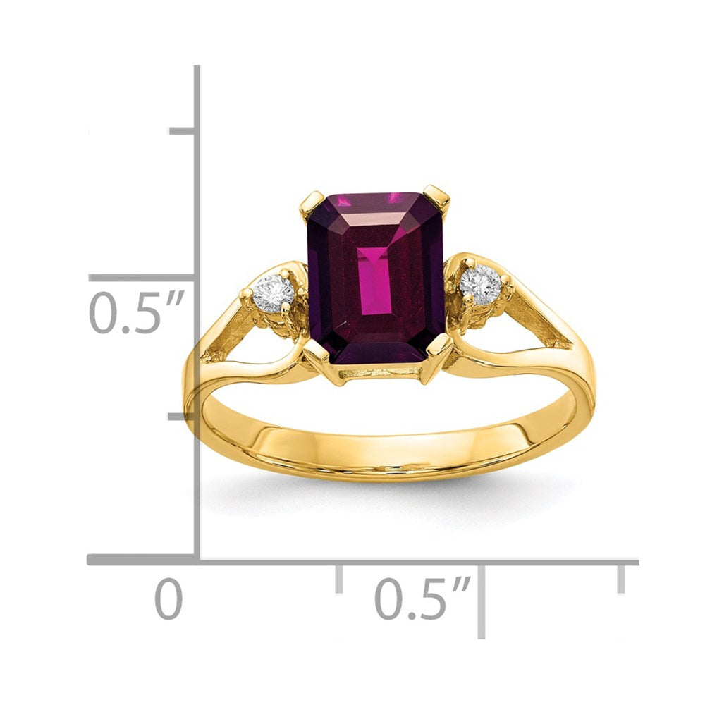 14k 8x6mm Emerald Cut Rhodolite Garnet AAA Diamond ring