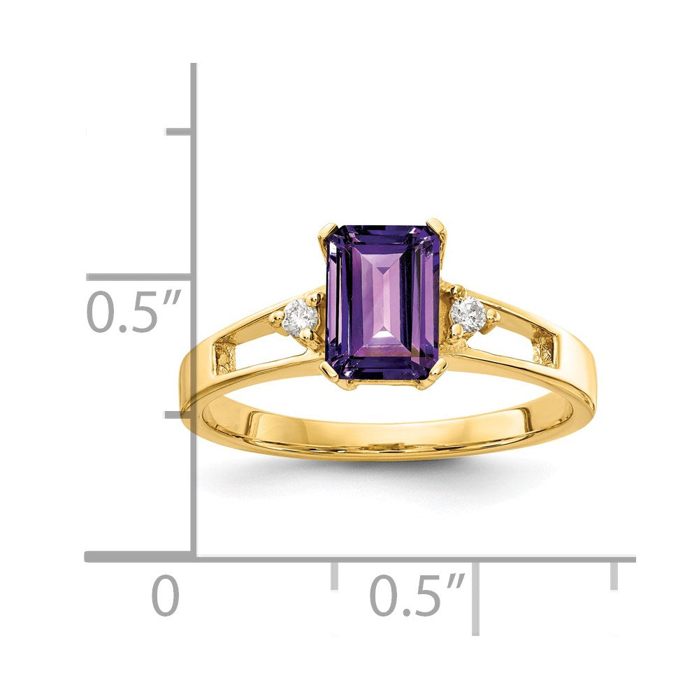 14k 7x5mm Emerald Cut Amethyst AAA Diamond ring