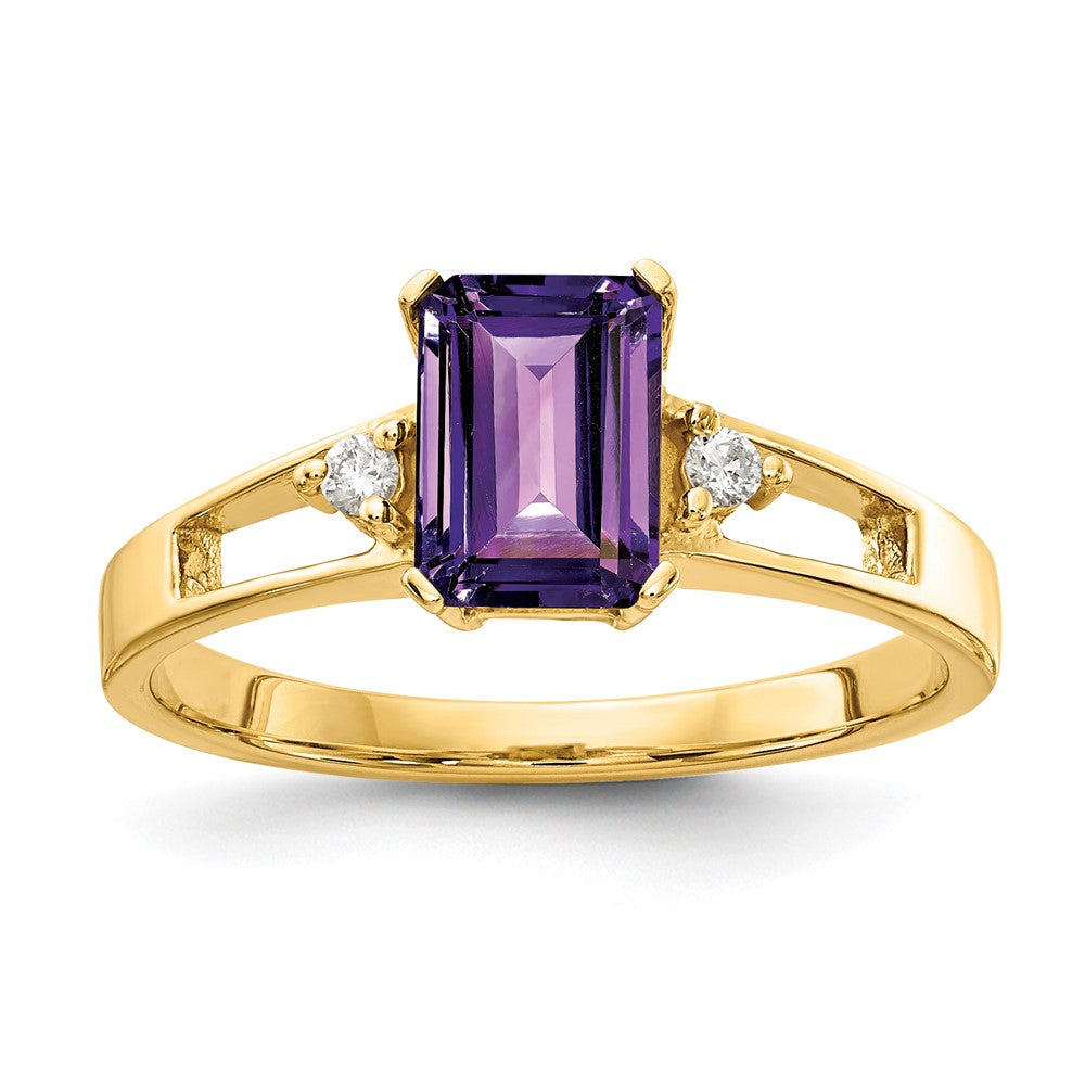 14k 7x5mm Emerald Cut Amethyst AAA Diamond ring
