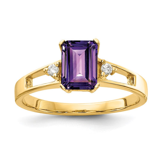14k 7x5mm Emerald Cut Amethyst AAA Diamond ring