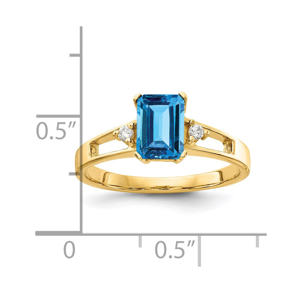 14k 7x5mm Emerald Cut Blue Topaz VS Diamond ring