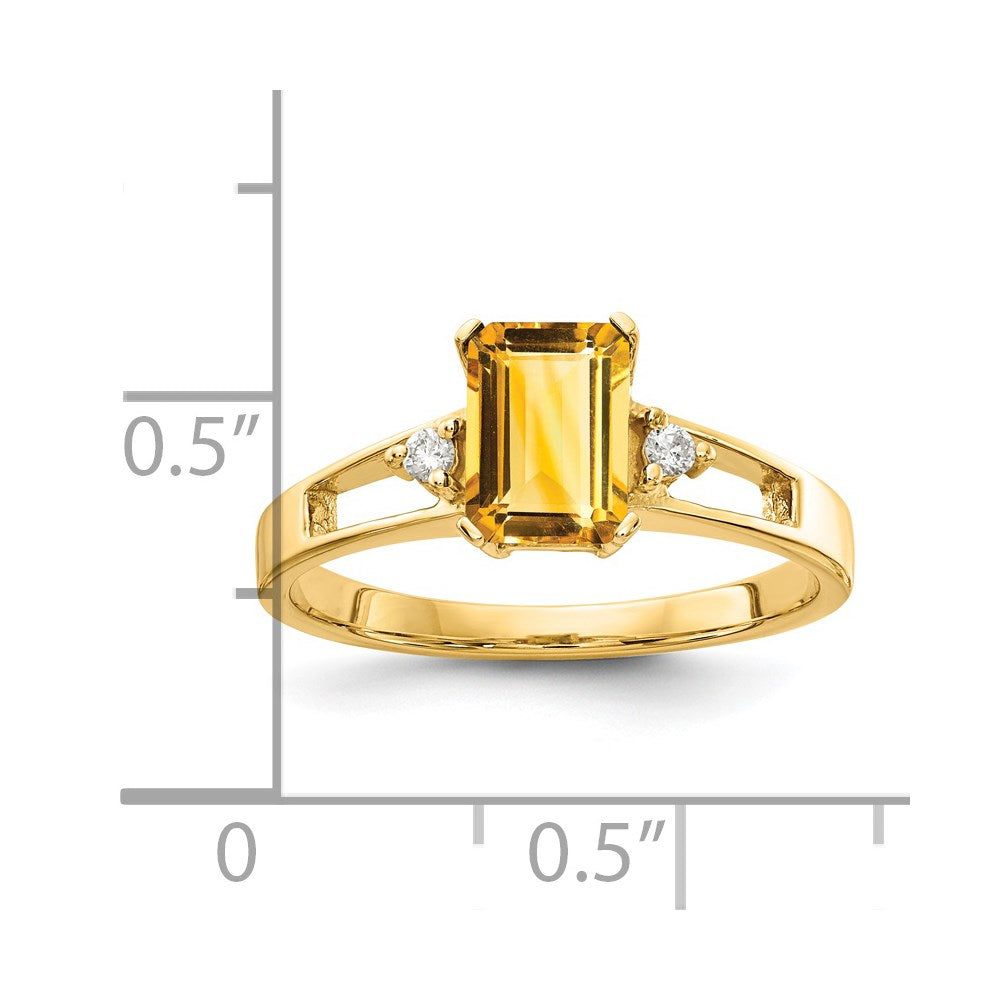 14k 7x5mm Emerald Cut Citrine VS Diamond ring