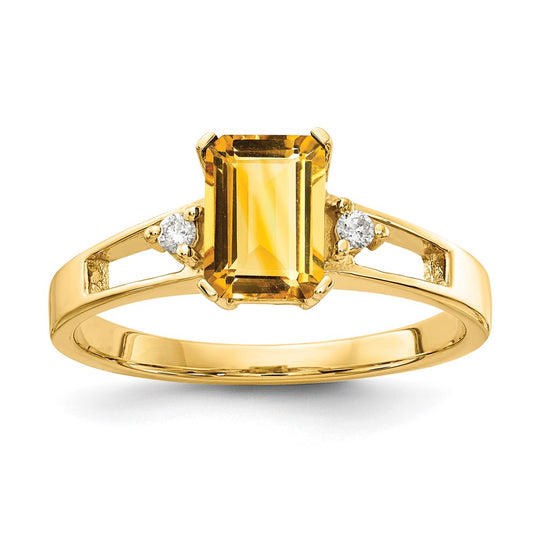 14k 7x5mm Emerald Cut Citrine A Diamond ring