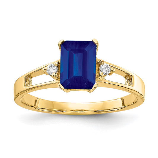 14k 7x5mm Emerald Cut Sapphire AAA Diamond ring