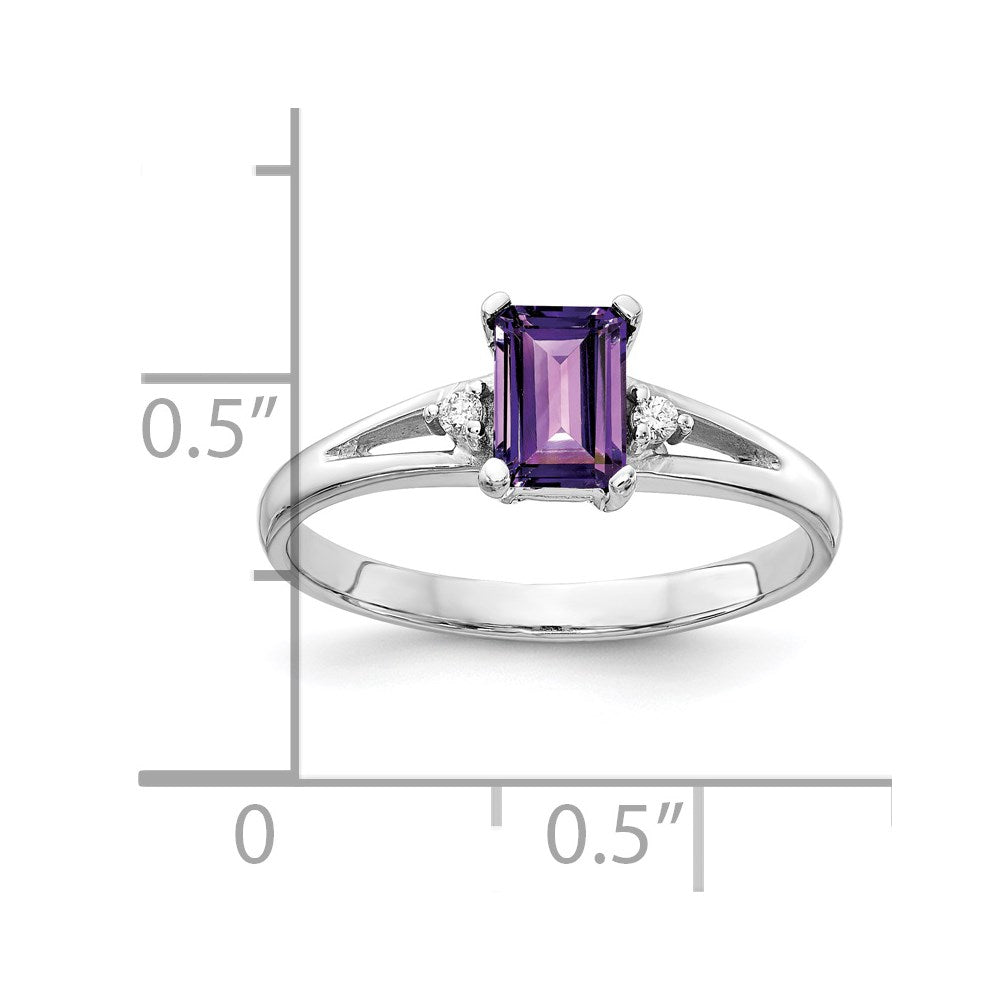 14k White Gold 6x4mm Emerald Cut Amethyst AAA Diamond ring