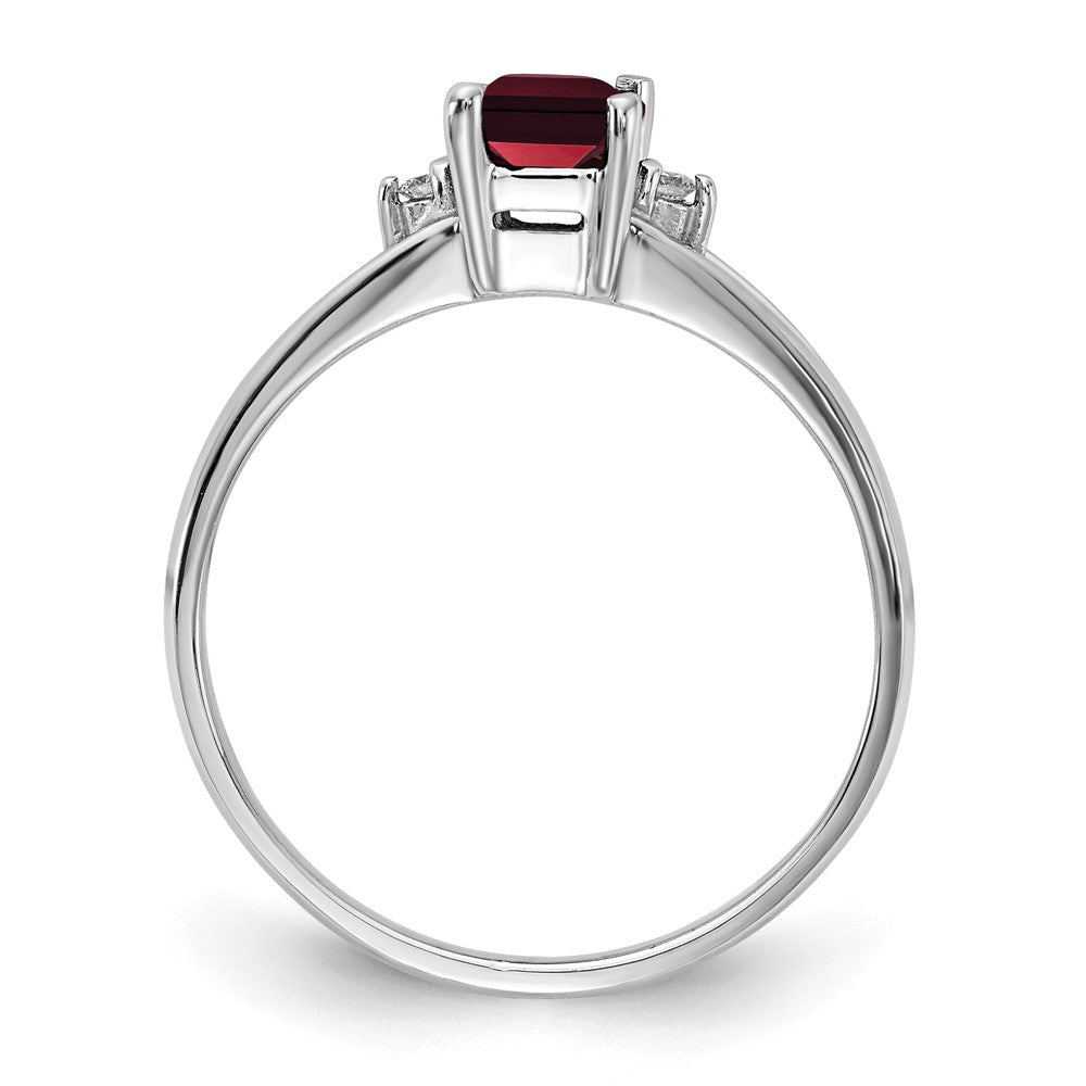 14k White Gold 6x4mm Emerald Cut Garnet VS Diamond ring