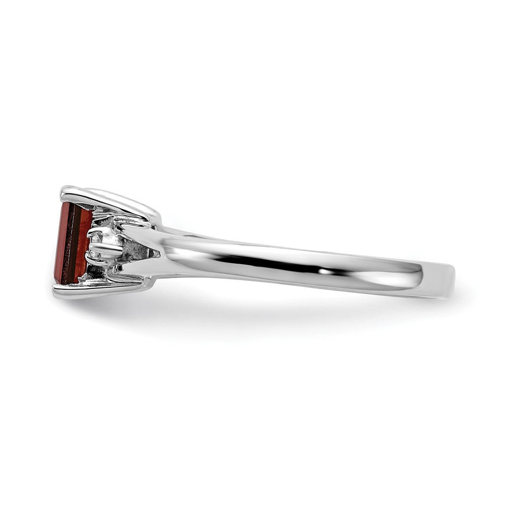 14k White Gold 6x4mm Emerald Cut Garnet A Diamond ring