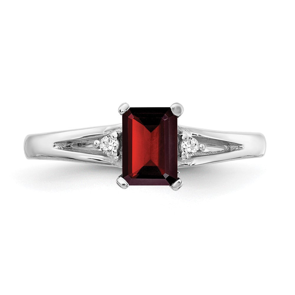14k White Gold 6x4mm Emerald Cut Garnet A Diamond ring